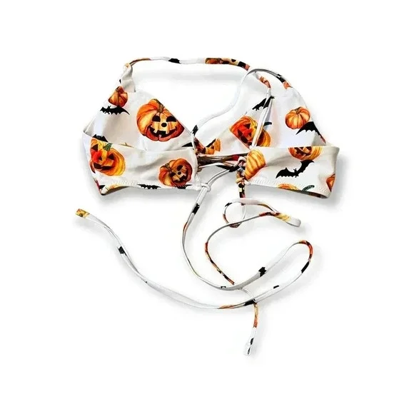 Zaful Womens Halloween Pumpkin Bat Bikini Top Size M 6 Twee Witchy Goth Novelty - Picture 2 of 5